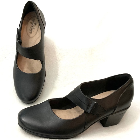 Black Clarks Collection Maryjane Leather Minimalist Flat Comfort Loafer Sz 6.5 - Picture 7 of 13